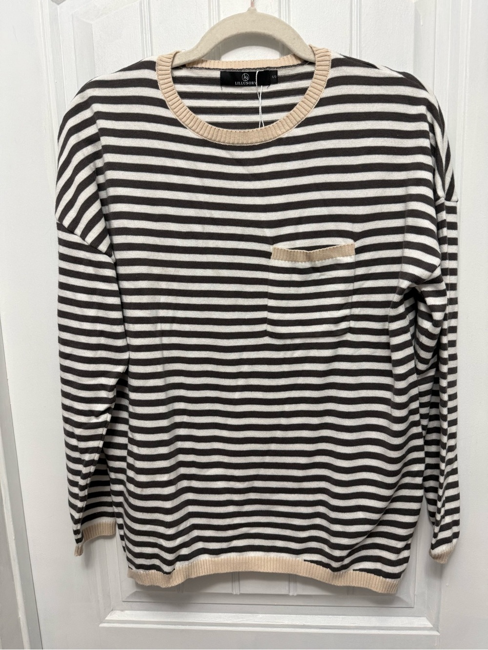 Lillusory Sweater Womens Small Blue White Striped Cotton Long Sleeve Sweater 1-8